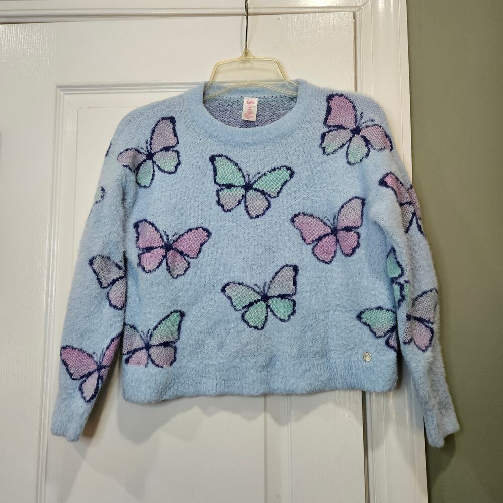 Justice Girl's Medium (10) Crew Neck‎ Butterfly Eyelash Sweater